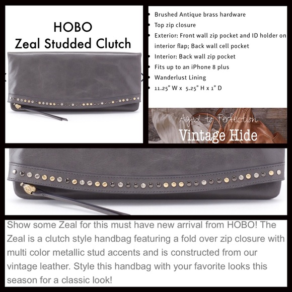 NWT HOBO Zeal Studded Clutch Handbag Graphite Gray - Picture 4 of 8